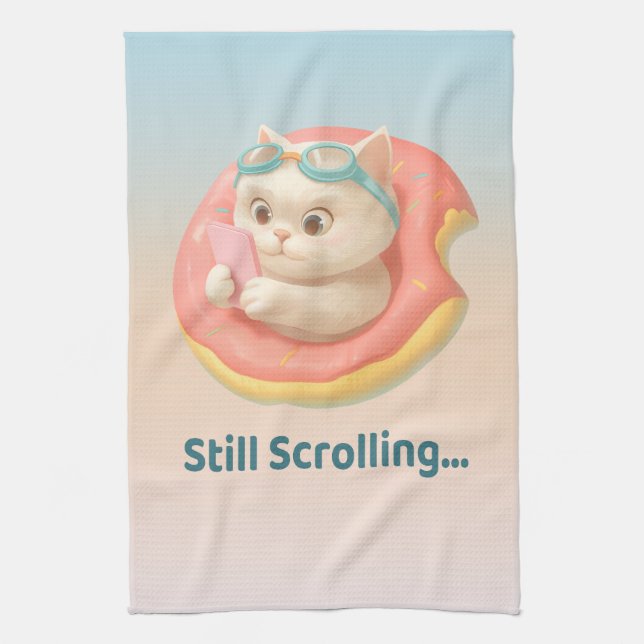Still Scrolling: Funny Bao Bao Cat Donut Sticker Kitchen Towel (Vertical)