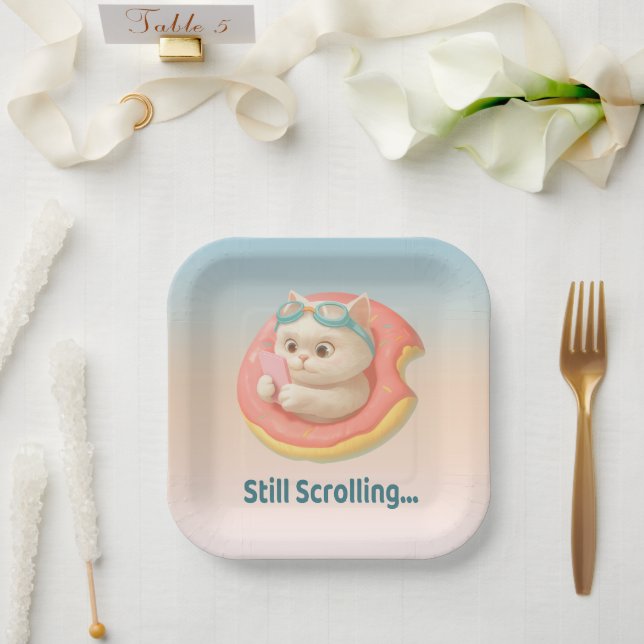 Still Scrolling: Funny Bao Bao Cat Donut Sticker Paper Plate (Wedding)