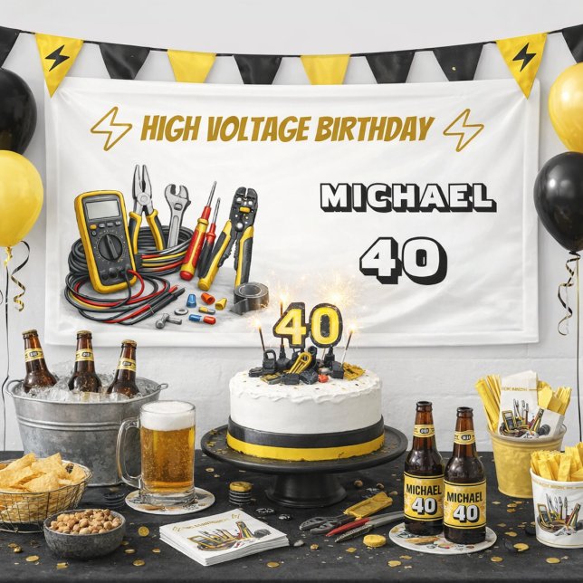Still Shocking at 40 Electrician Birthday Party Banner (Creator Uploaded)