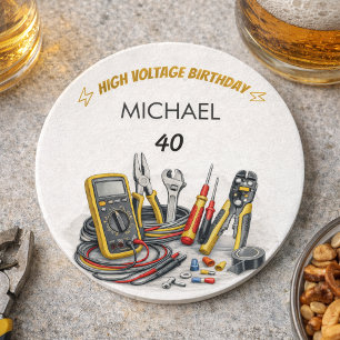 Still Shocking at 40 Electrician Birthday Party Round Paper Coaster