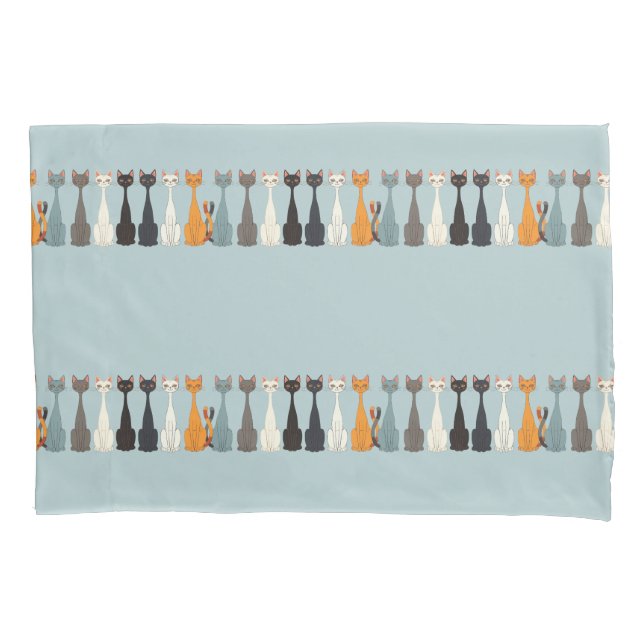 Still Tired Cats - Blue Cat Mom Graphic Reversible Pillowcase (Front)