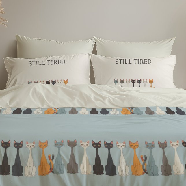 Still Tired Cats Mom | Blue Graphic Reversible Cat Pillowcase (Creator Uploaded)