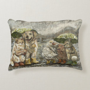 Still Together Whimsical Farmhouse Animals Rainy Accent Pillow