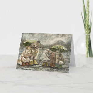 Still Together Whimsical Farmhouse Animals Rainy Card