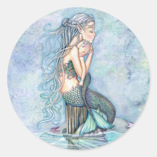 Still Waters Mother and Infant Mermaid Baby Shower Classic Round Sticker