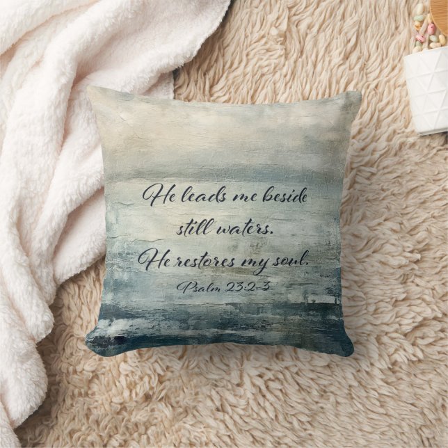 Still Waters Psalm Bible Verse Christian Art Throw Pillow (Blanket)