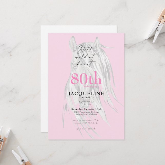 Still Wild at Heart 80th Birthday For Her Invitation (Front/Back In Situ)