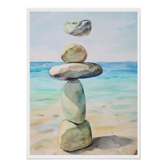 Stillness in Motion – Zen Beach Stones Poster (Front)