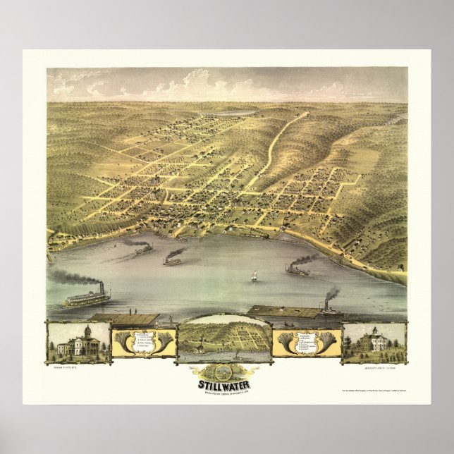 Stillwater, MN Panoramic Map - 1870 Poster (Front)