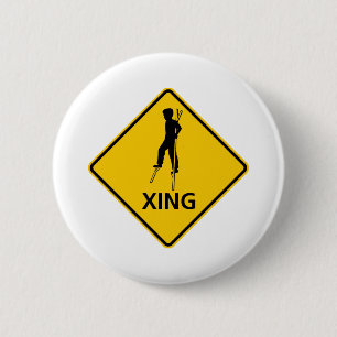 Stilt-Walker Crossing Highway Sign 2 Inch Round Button
