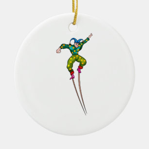 Stilt walking jester ceramic ornament