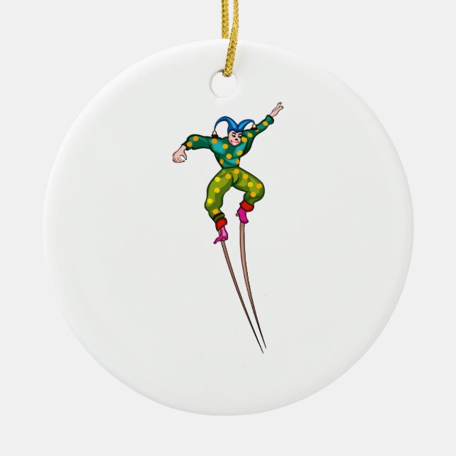 Stilt walking jester ceramic ornament (Front)