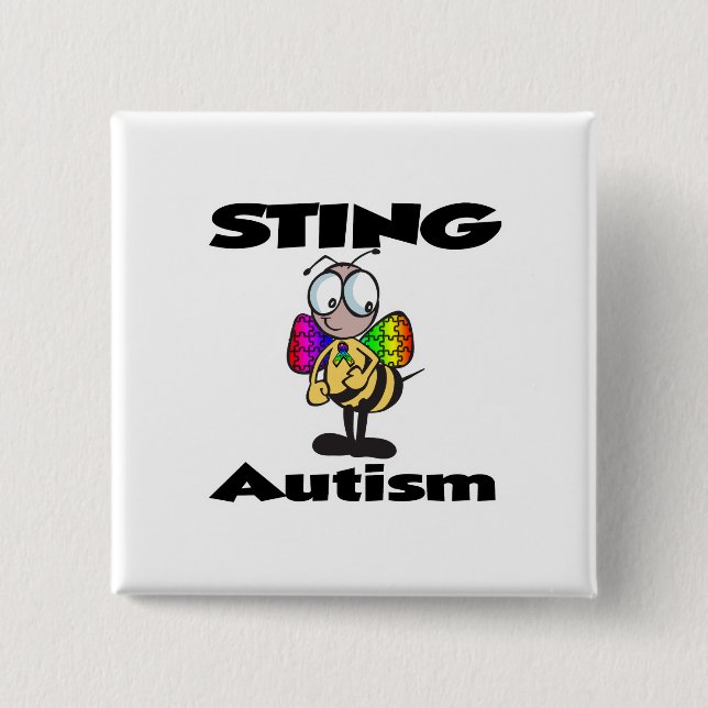 STING Autism 2 Inch Square Button (Front)