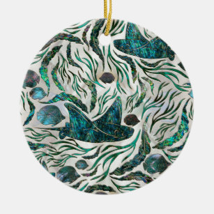 Stingray and Scat fish pattern Abalone Ceramic Ornament