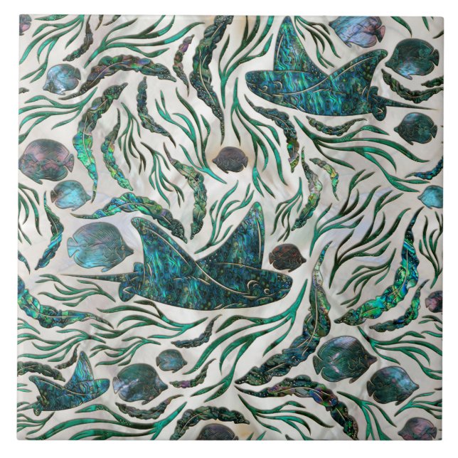 Stingray and Scat fish pattern Abalone Tile (Front)