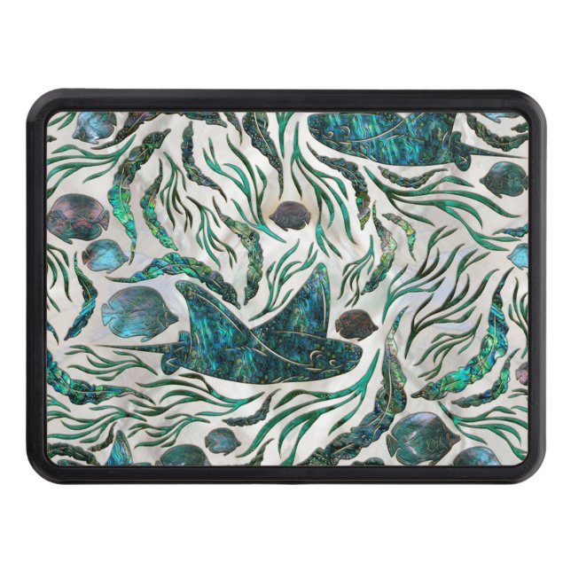Stingray and Scat fish pattern Abalone Trailer Hitch Cover (Front)