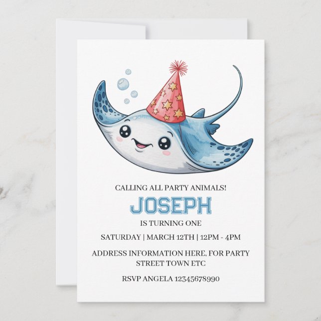 Stingray Anniversaire Fête Invitation Invitation P (Devant)