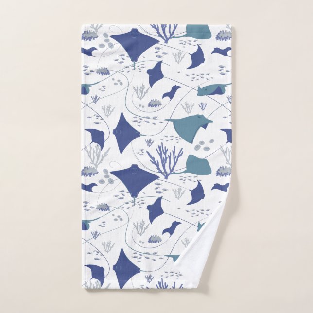 Stingray Aquatic Wildlife Bleu et blanc (Serviette à main)
