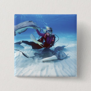 Stingray City, Grand Cayman, Cayman Islands, 2 Inch Square Button