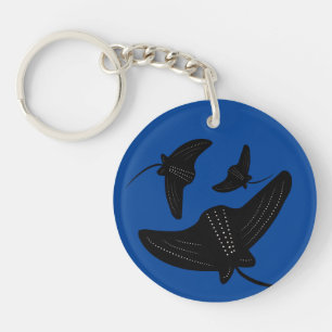 Stingray Doodle Script Name Blue Keychain