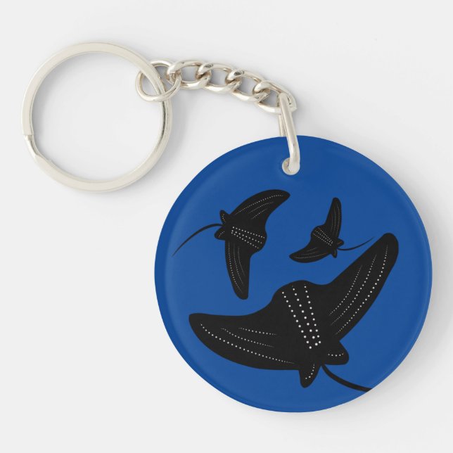 Stingray Doodle Script Name Blue Keychain (Front)