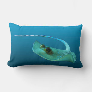Stingray in motion! Gradient blue background Lumbar Pillow