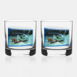 Stingray in motion - Photographic design Whiskey Glass