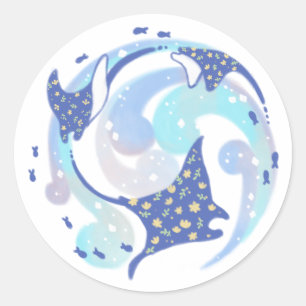 Stingray in Ocean Illustration Classic Round Sticker