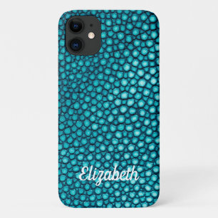 Stingray Skin Turquoise Print Name Personalized iPhone 11 Case