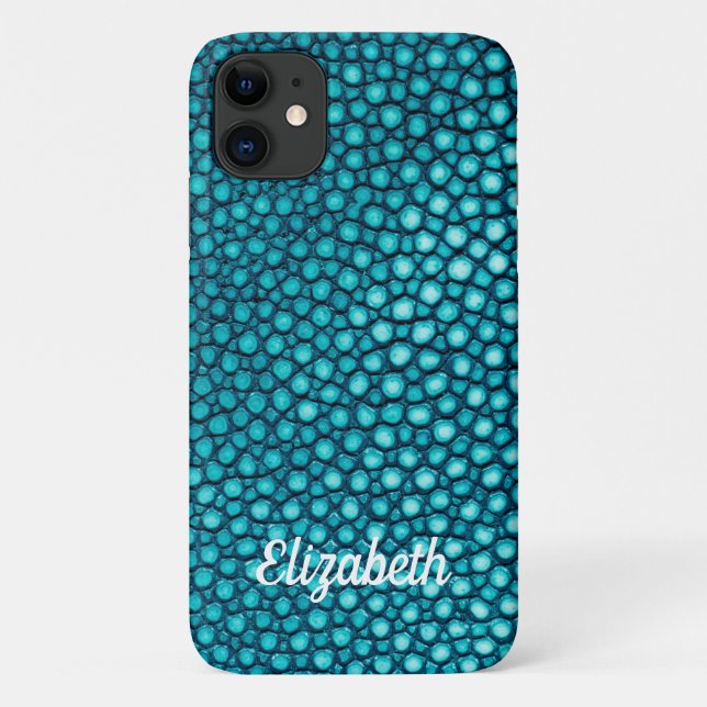 Stingray Skin Turquoise Print Name Personalized Case-Mate iPhone Case (Back)