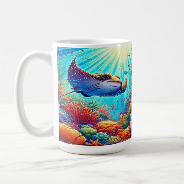 Stingray with Vibrant Coral Reef Coffee Mug (Left)