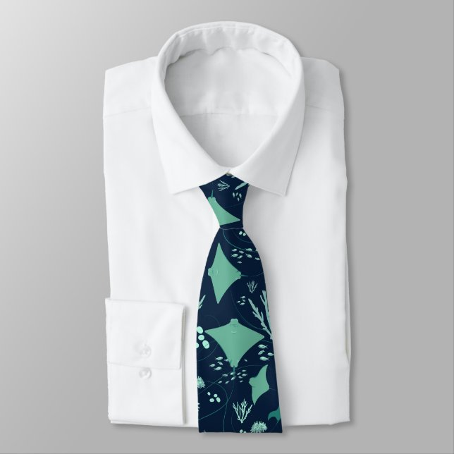 Stingrays and Fishes Underwater Pattern Tie (Tied)