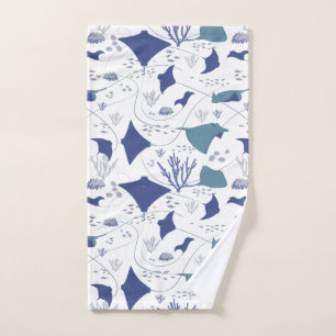 Stingrays Aquatic Wildlife Blue and White Hand Towel