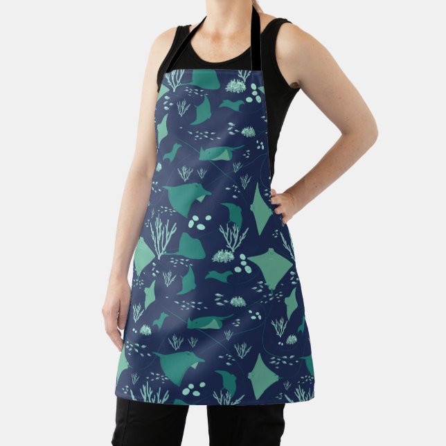 Stingrays Marine Wildlife Blue Graphic Pattern Apron (Insitu)