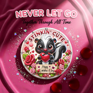 Stinkin Cute Skunk Valentine Large Clock