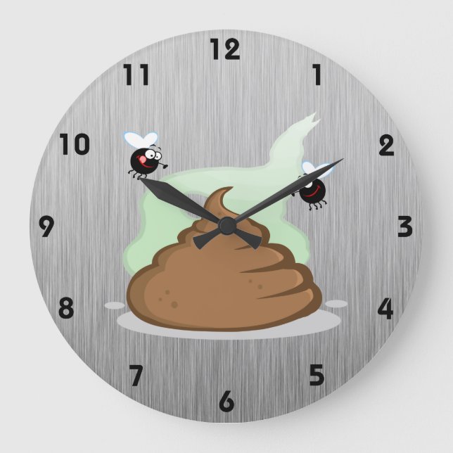 Stinky Poo; Metal-look Large Clock (Front)