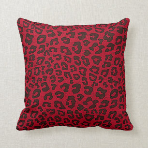 Stippled Cranberry Red Leopard Print Throw Pillow