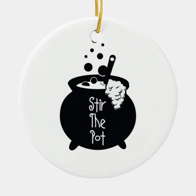 Stir The Pot – Witch Cauldron Ceramic Ornament (Front)