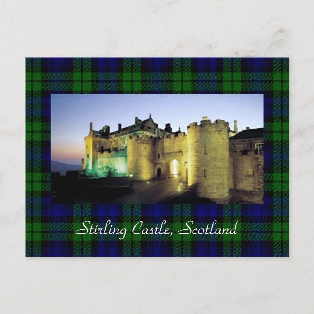 Stirling Castle Illuminated Tartan Border Postcard (Front)