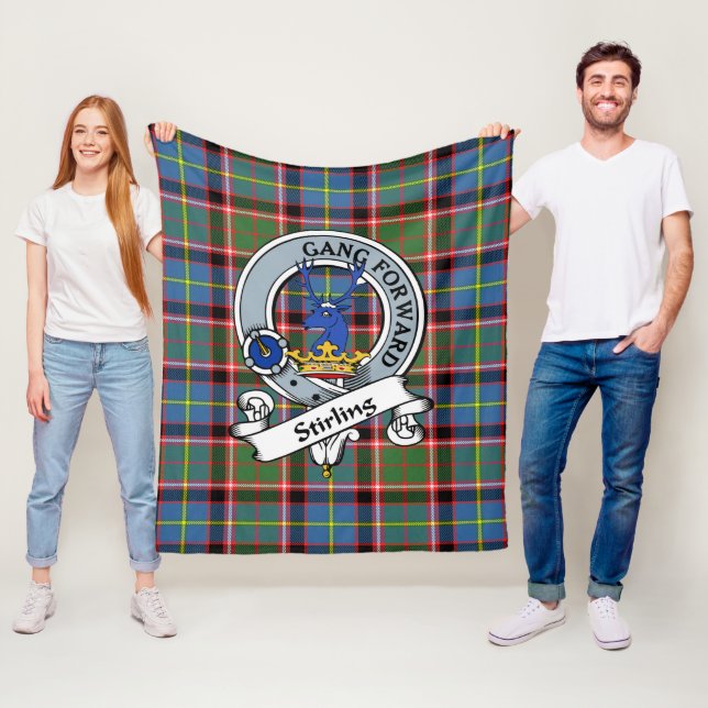Stirling Clan Badge Tartan Plaid Fleece Blanket (In Situ)