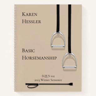 Stirrup Irons & Riding Crop Latte Brown 8.5x11 Notebook