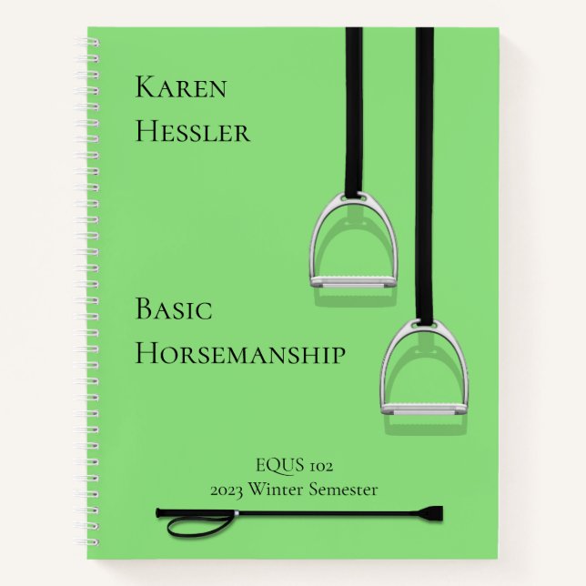 Stirrup Irons & Riding Crop Lime Green 8.5x11 Notebook (Front)