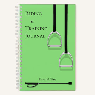Stirrup Irons & Riding Crop Lime Green Equestrian Notebook