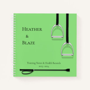 Stirrup Irons & Riding Crop Lime Square Equestrian Notebook