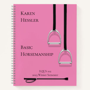 Stirrup Irons & Riding Crop Pink 8.6x11 Equestrian Notebook