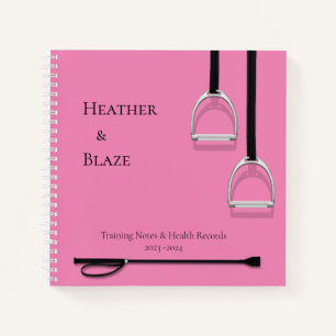Stirrup Irons & Riding Crop Pink 8x8 Equestrian Notebook