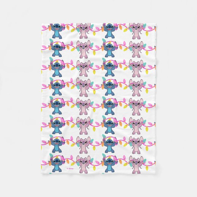 Stitch & Angel Christmas Pattern Fleece Blanket (Front)