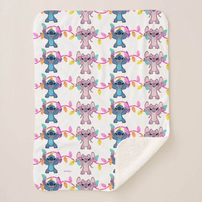 Stitch & Angel Christmas Pattern Sherpa Blanket (Front)
