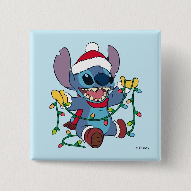 Stitch Christmas Lights 2 Inch Square Button (Front)