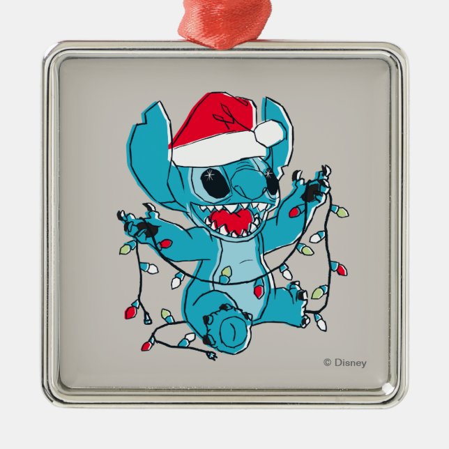 Stitch | Christmas Lights Metal Ornament (Front)